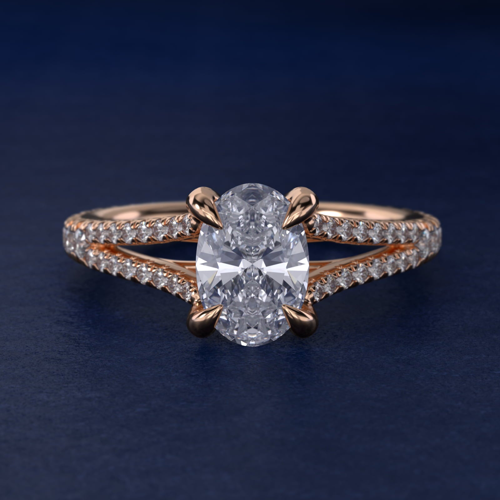 Split-Shank Diamond Engagement Ring in 14k Rose Gold - Oval Center