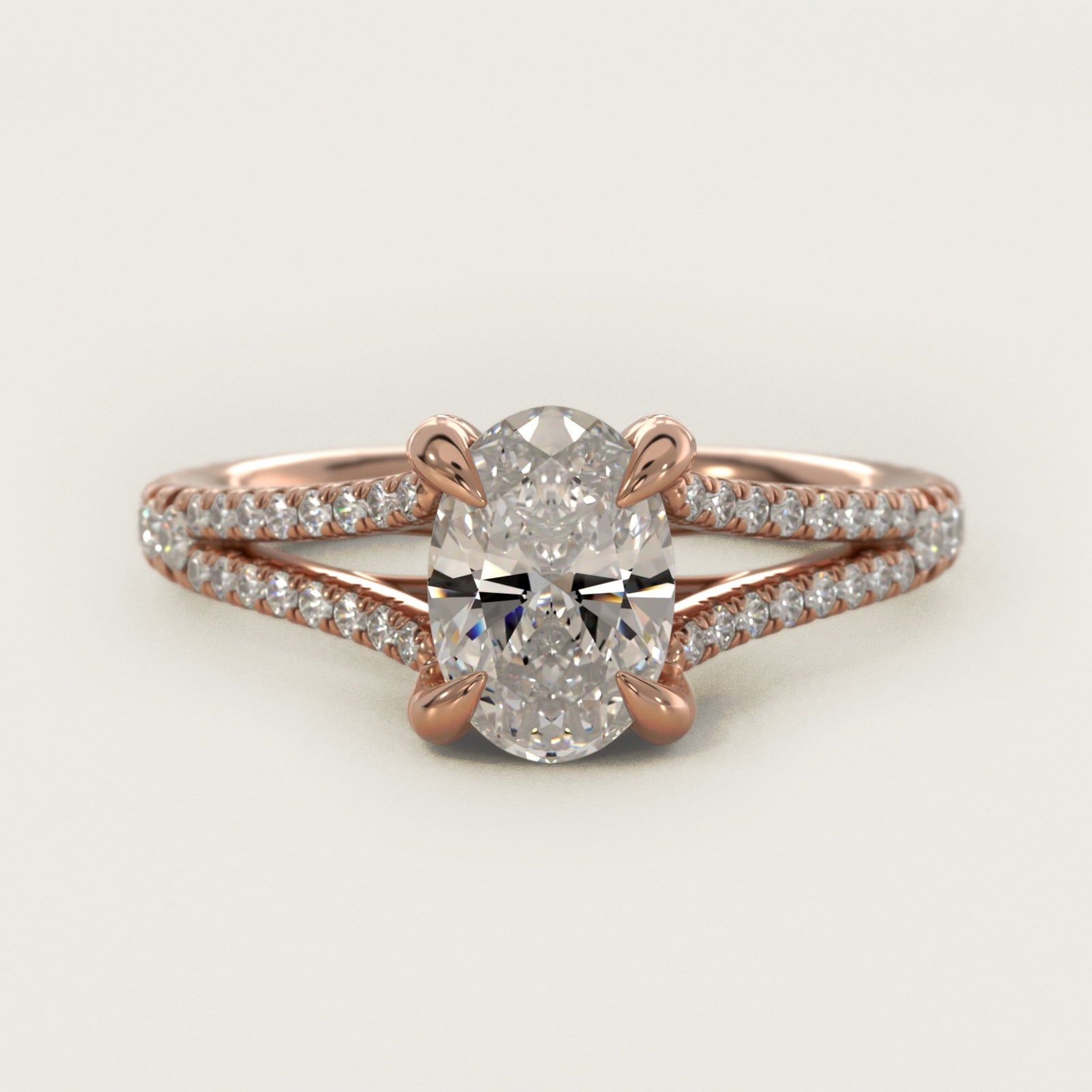 Split-Shank Diamond Engagement Ring in 14k Rose Gold - Oval Center