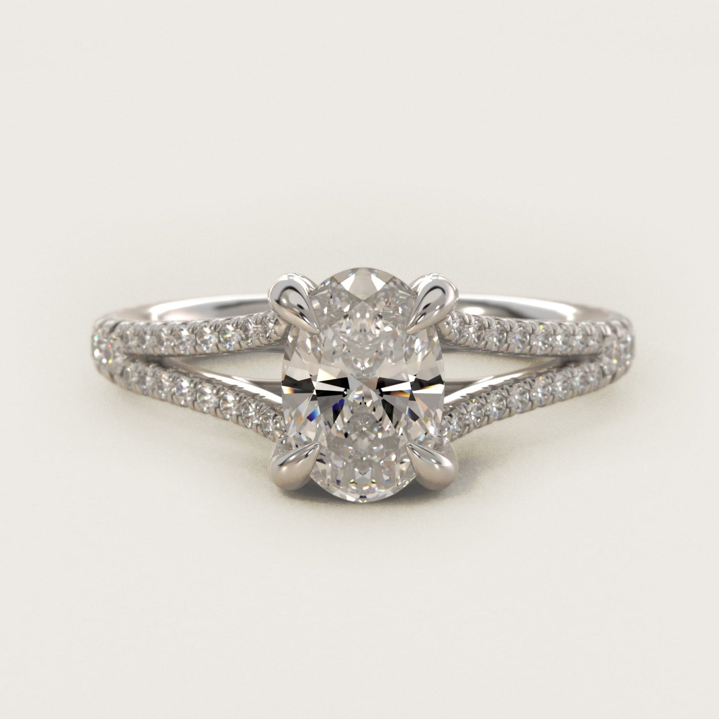 Split-Shank Diamond Engagement Ring in 14k White Gold - Oval Center