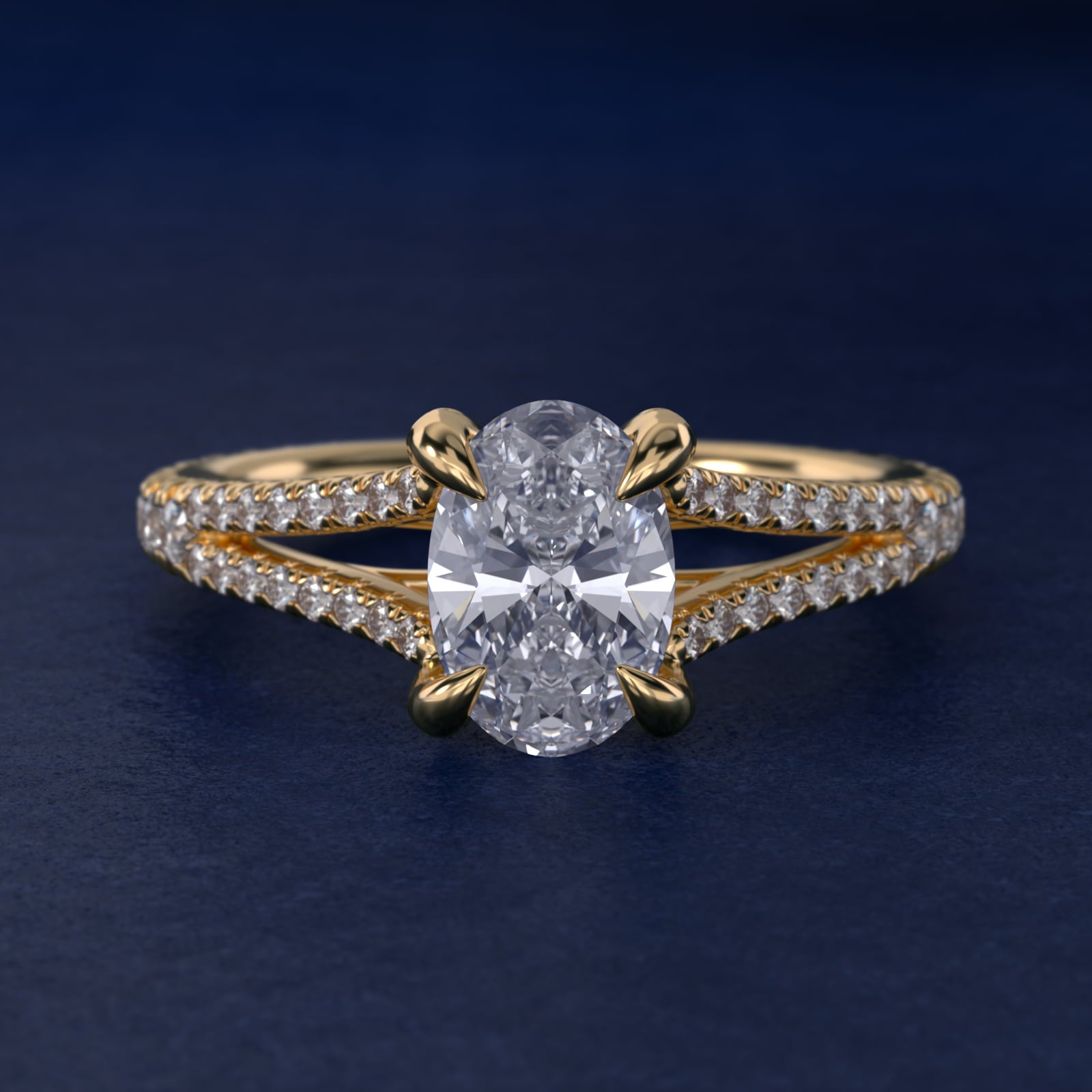 Split-Shank Diamond Engagement Ring in 14K Yellow Gold - Oval Center
