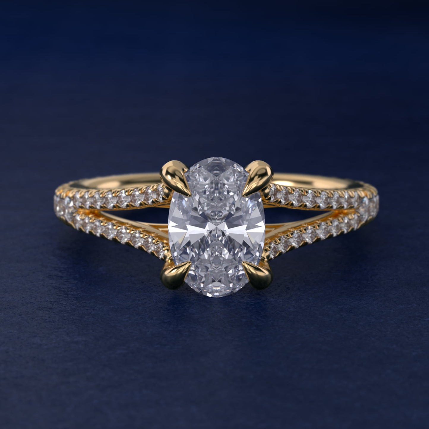 Split-Shank Diamond Engagement Ring in 18k Yellow Gold - Oval Center