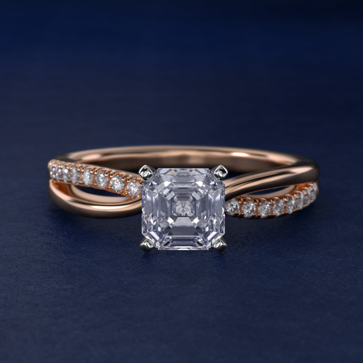 Split Shank PavŽ and Plain Shank Diamond Engagement Ring in 14k Rose Gold (1/10 ct. tw.) - Asscher Center