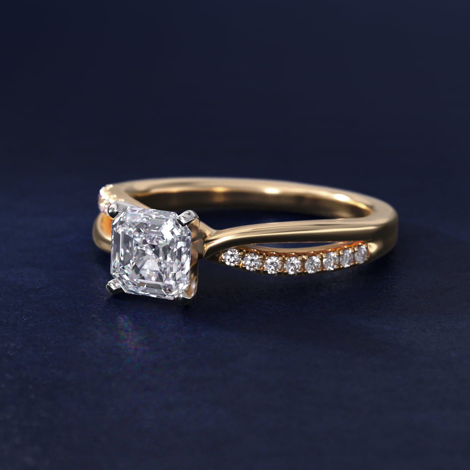 Split Shank Pav? and Plain Shank Diamond Engagement Ring in 18k Yellow Gold (1/10 ct. tw.) - Asscher Center