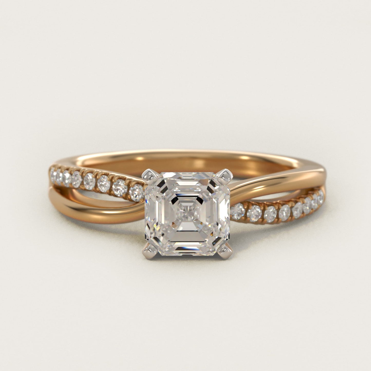 Split Shank PavŽ and Plain Shank Diamond Engagement Ring in 14k Yellow Gold (1/10 ct. tw.) - Asscher Center