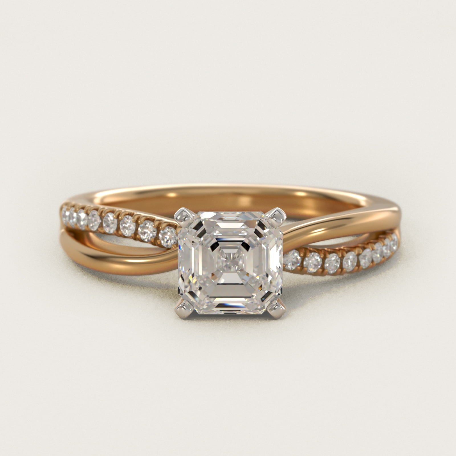Split Shank Pav? and Plain Shank Diamond Engagement Ring in 18k Yellow Gold (1/10 ct. tw.) - Asscher Center