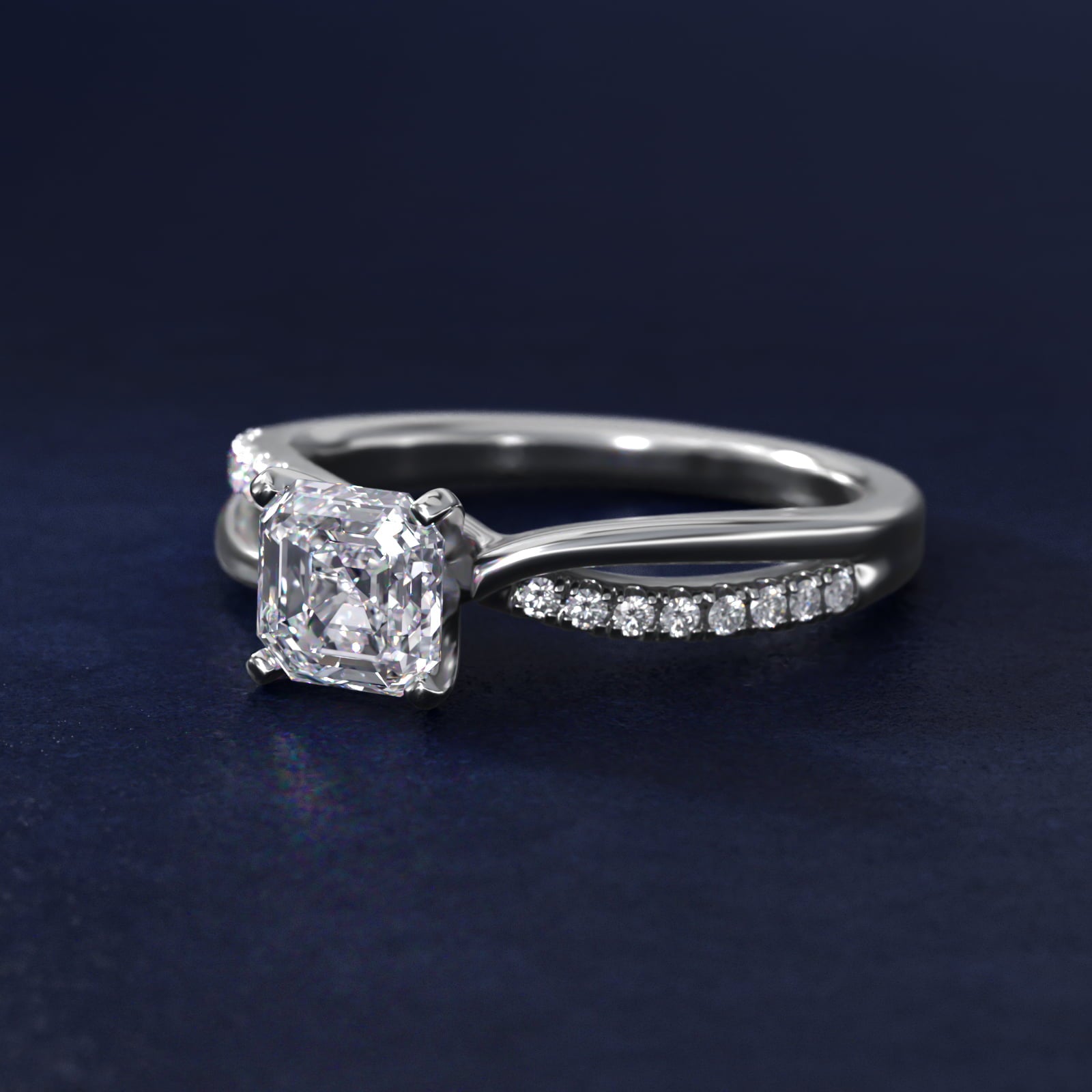 Split Shank Pav? and Plain Shank Diamond Engagement Ring in Platinum (1/10 ct. tw.) - Asscher Center