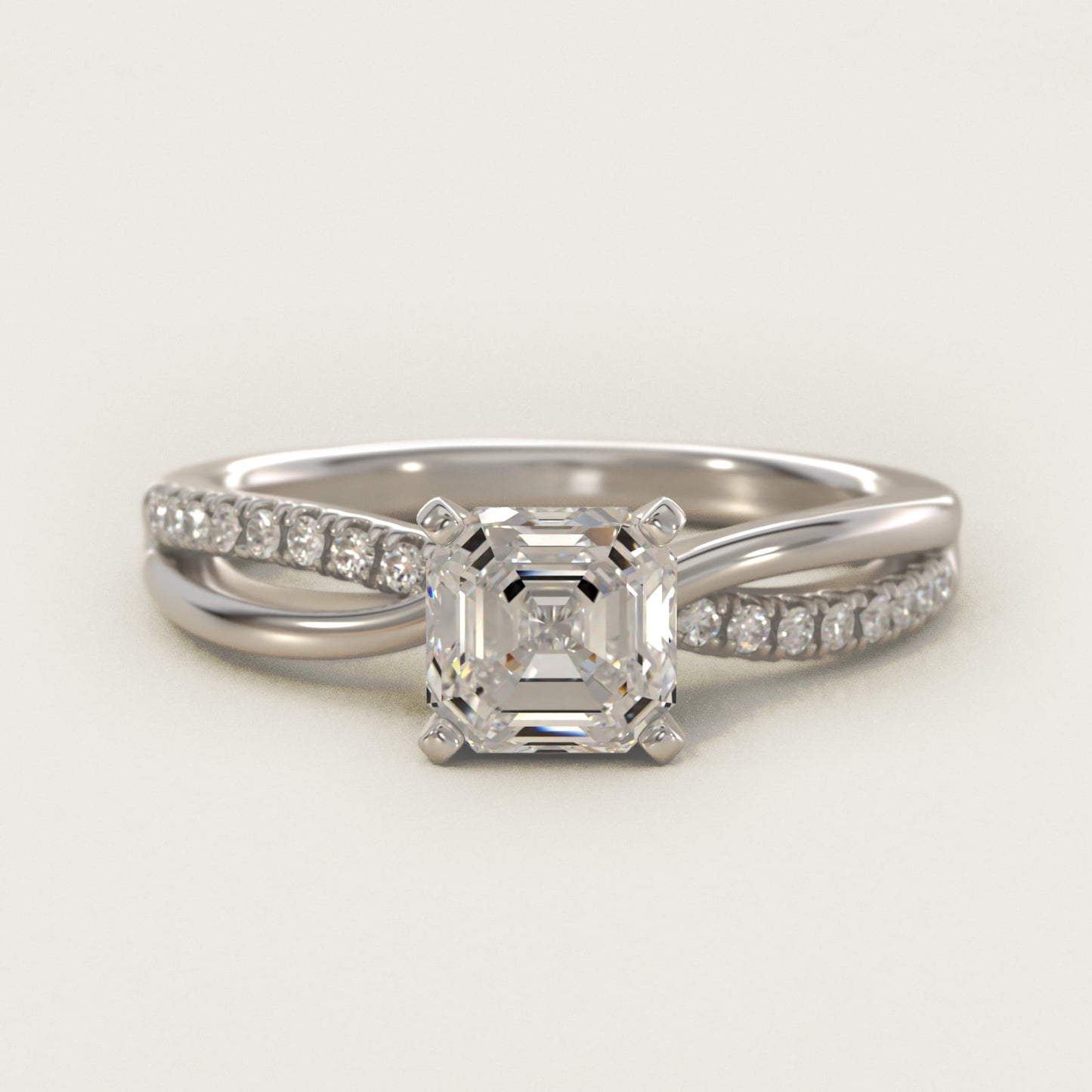 Split Shank Pav? and Plain Shank Diamond Engagement Ring in Platinum (1/10 ct. tw.) - Asscher Center