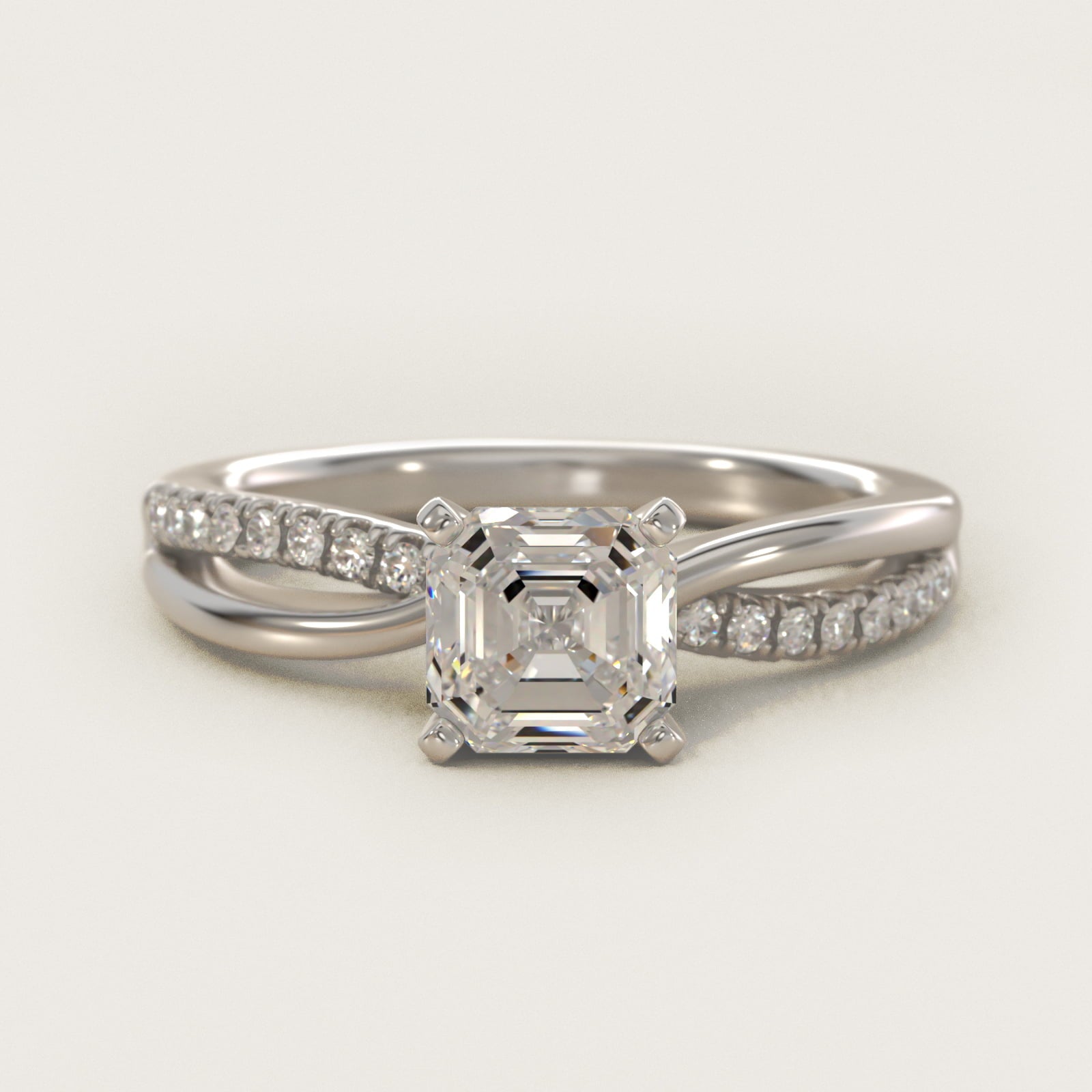 Split Shank Pav? and Plain Shank Diamond Engagement Ring in Platinum (1/10 ct. tw.) - Asscher Center