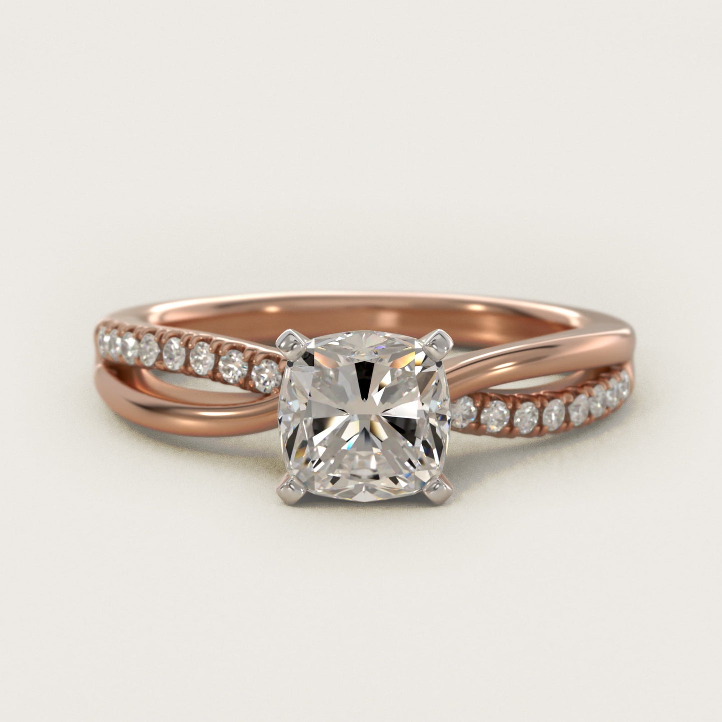 Split Shank PavŽ and Plain Shank Diamond Engagement Ring in 14k Rose Gold (1/10 ct. tw.) - Cushion Center