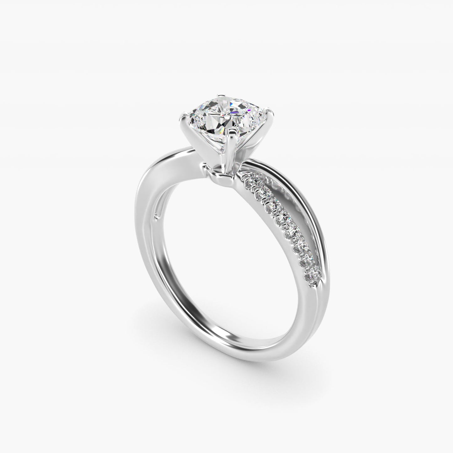 Split Shank PavŽ and Plain Shank Diamond Engagement Ring in 14k White Gold (1/10 ct. tw.) - Cushion Center