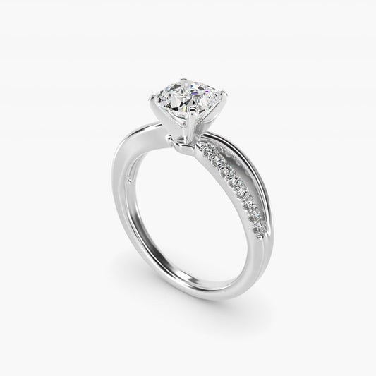 Split Shank Pav? and Plain Shank Diamond Engagement Ring in 18k White Gold (1/10 ct. tw.) - Cushion Center