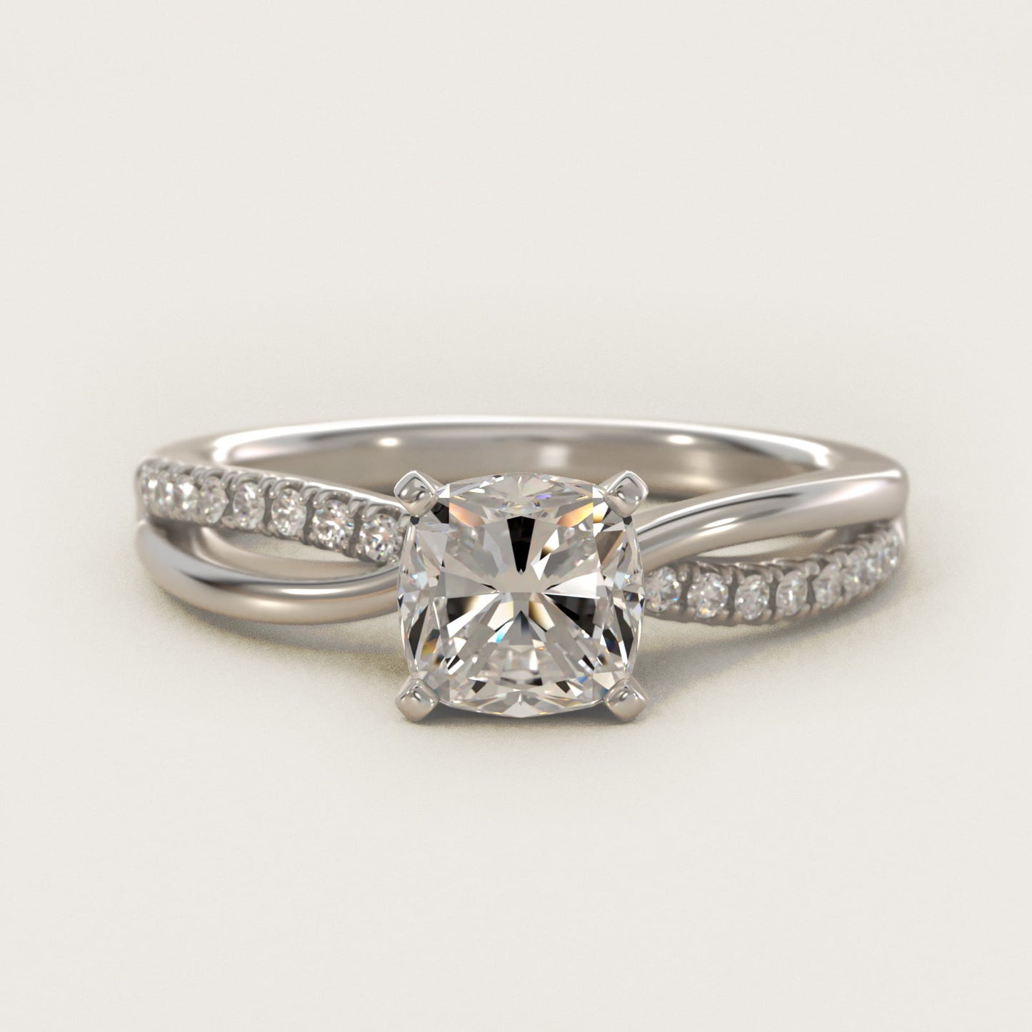 Split Shank Pav? and Plain Shank Diamond Engagement Ring in 18k White Gold (1/10 ct. tw.) - Cushion Center