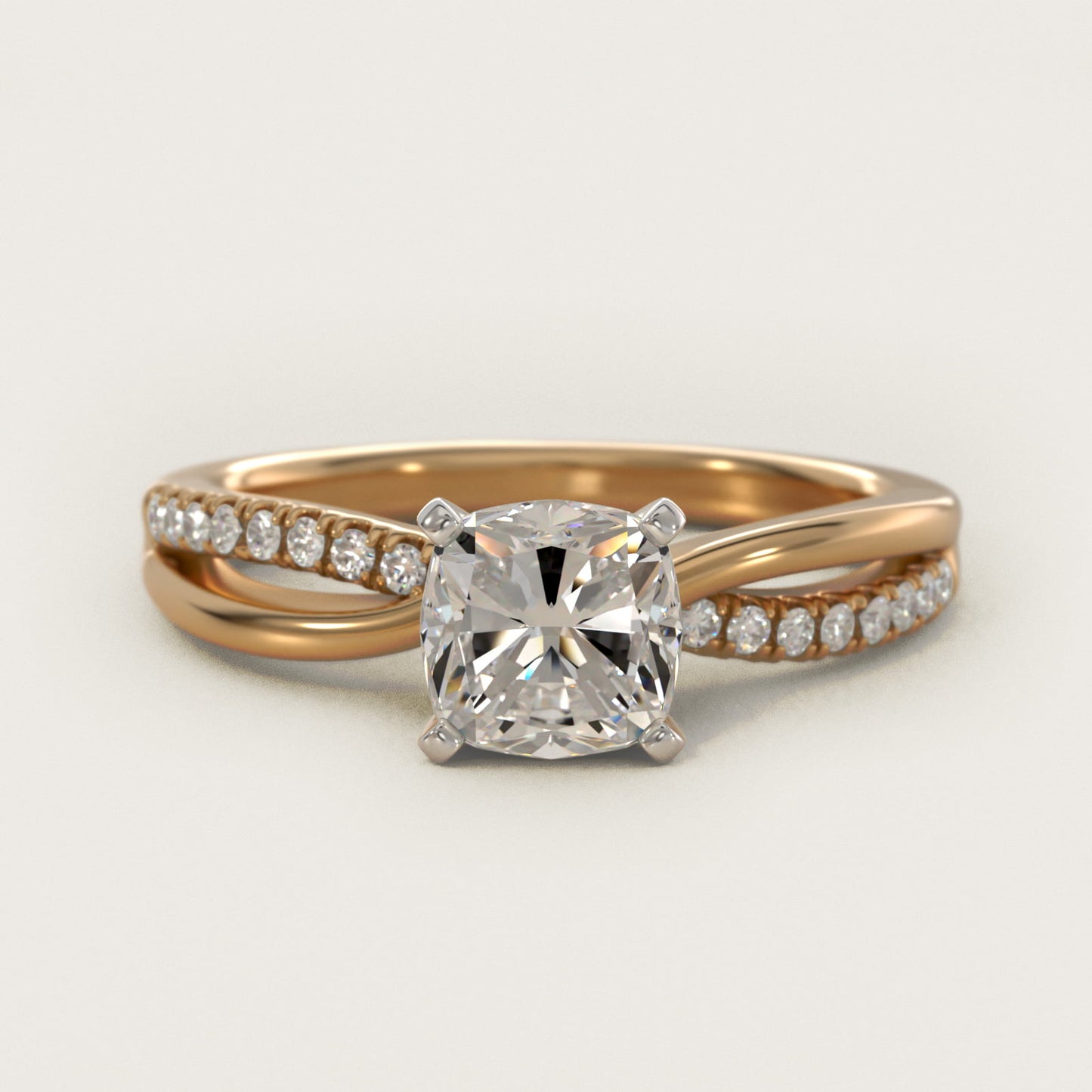 Split Shank Pav? and Plain Shank Diamond Engagement Ring in 18k Yellow Gold (1/10 ct. tw.) - Cushion Center