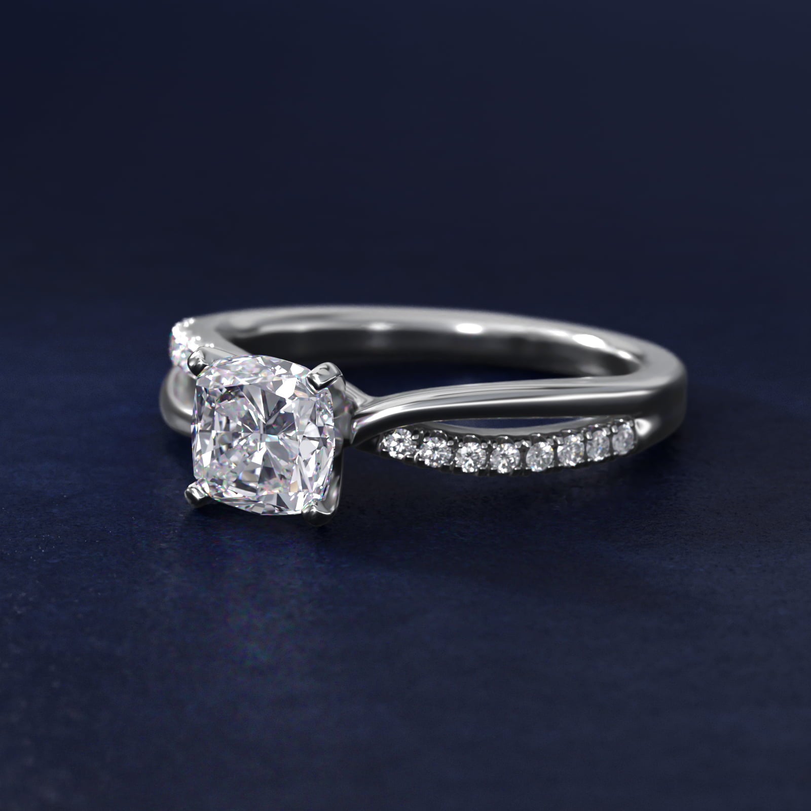 Split Shank Pav? and Plain Shank Diamond Engagement Ring in Platinum (1/10 ct. tw.) - Cushion Center