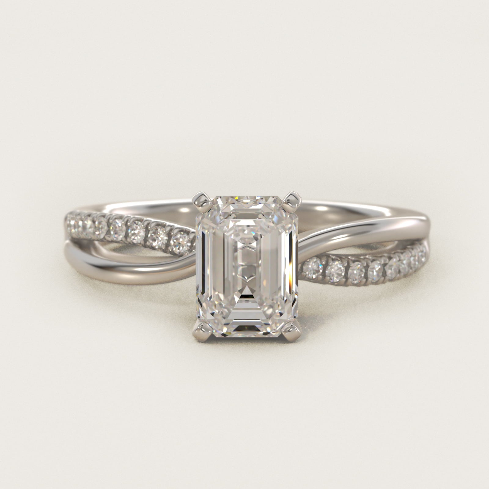 Split Shank Pav? and Plain Shank Diamond Engagement Ring in 18k White Gold (1/10 ct. tw.) - Emerald Center