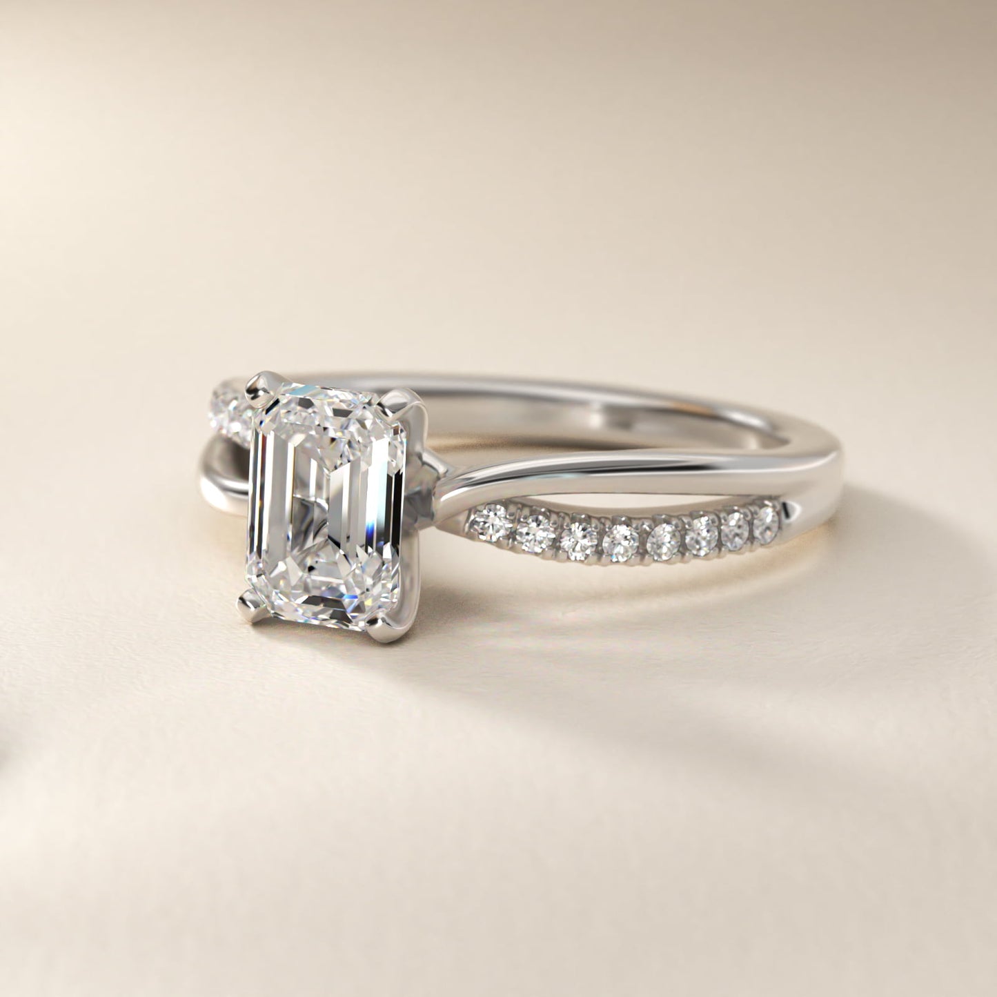 Split Shank Pav? and Plain Shank Diamond Engagement Ring in 18k White Gold (1/10 ct. tw.) - Emerald Center