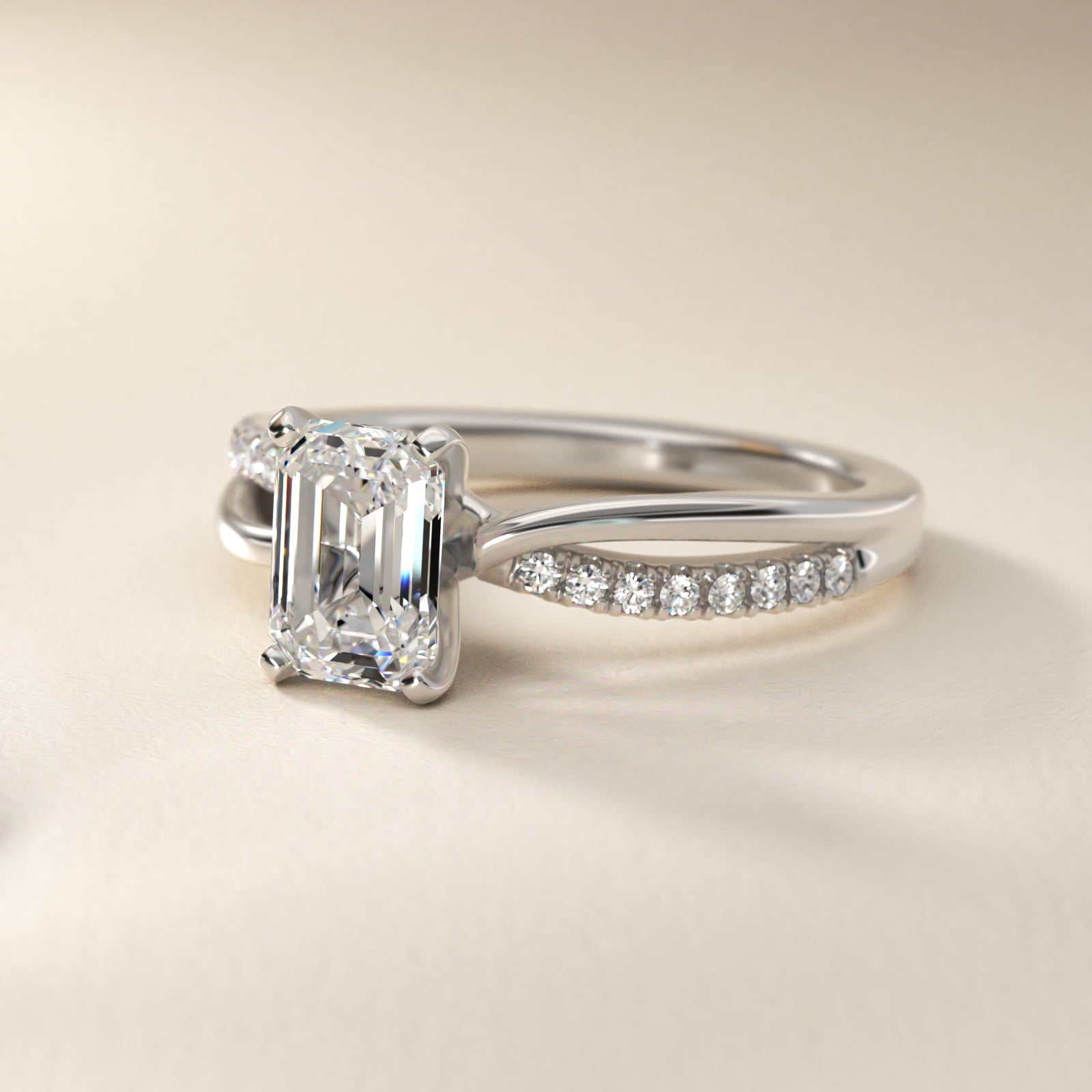 Split Shank Pav? and Plain Shank Diamond Engagement Ring in 18k White Gold (1/10 ct. tw.) - Emerald Center
