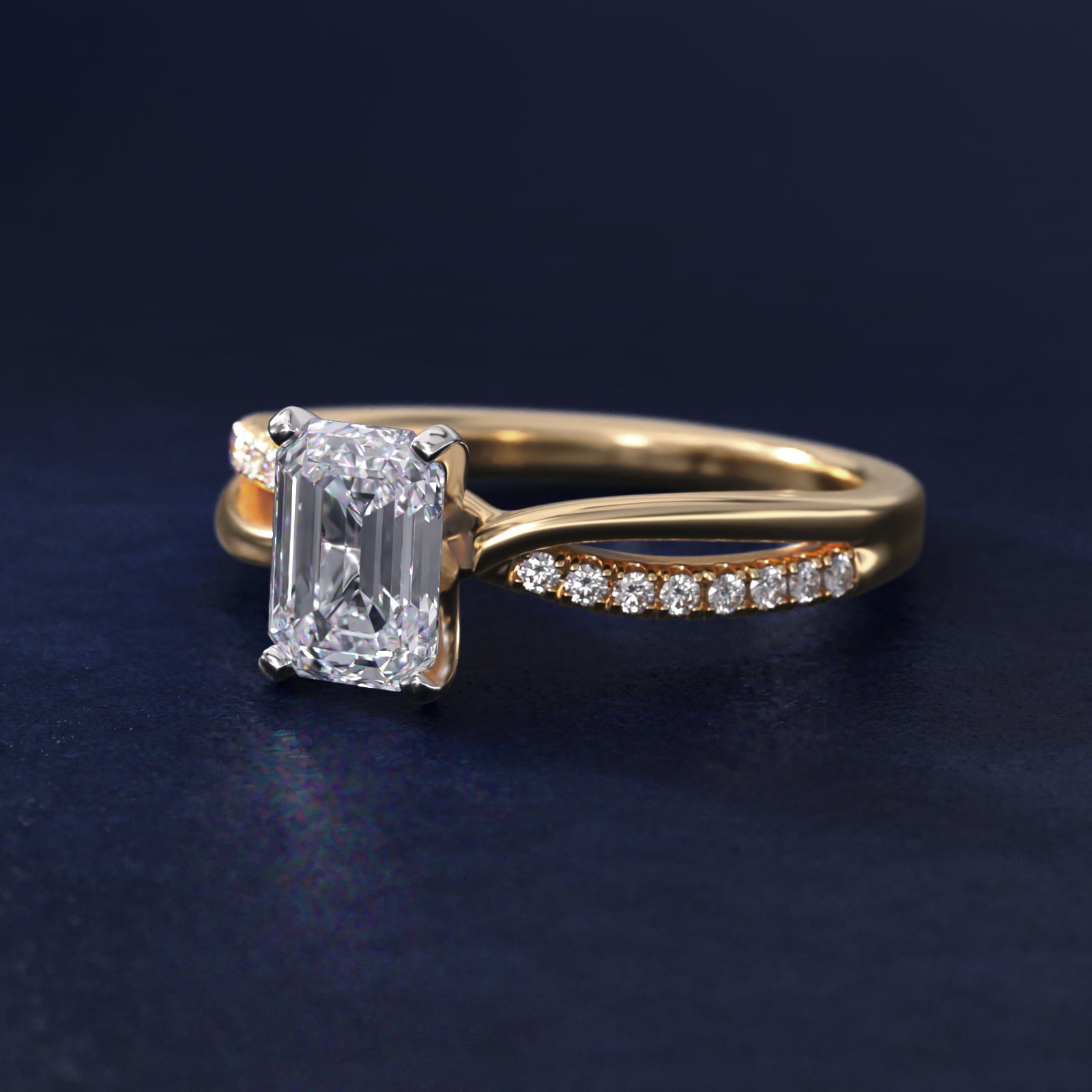 Split Shank PavŽ and Plain Shank Diamond Engagement Ring in 14k Yellow Gold (1/10 ct. tw.) - Emerald Center