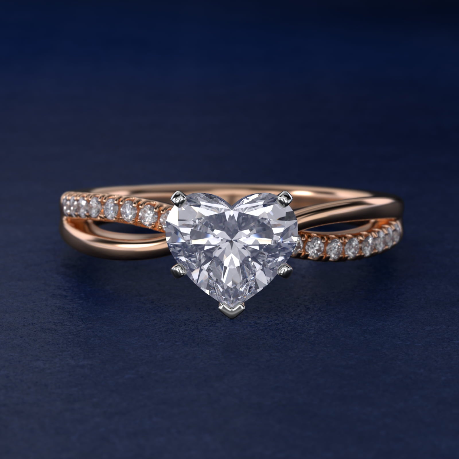 Split Shank Pav? and Plain Shank Diamond Engagement Ring in 18k Rose Gold (1/10 ct. tw.) - Heart Center