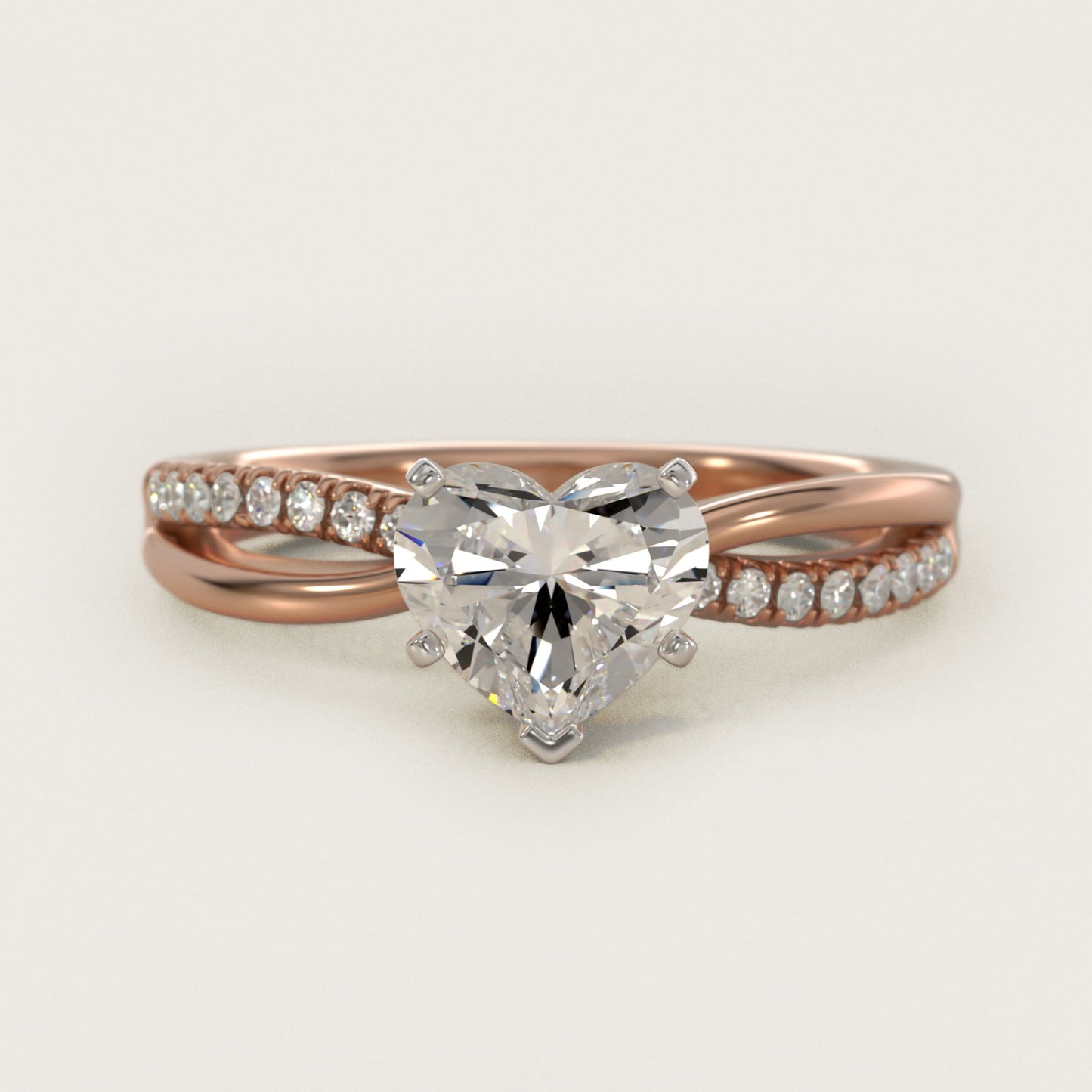 Split Shank PavŽ and Plain Shank Diamond Engagement Ring in 14k Rose Gold (1/10 ct. tw.) - Heart Center