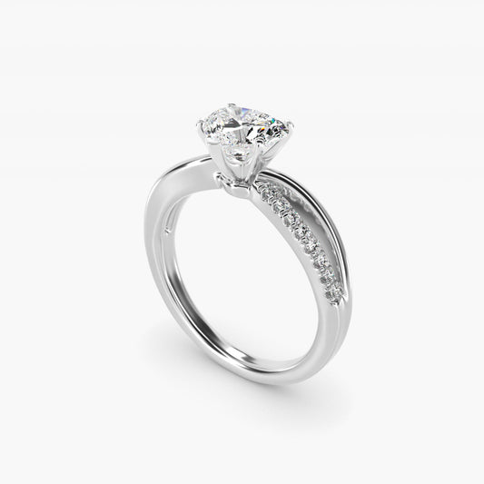 Split Shank Pav? and Plain Shank Diamond Engagement Ring in 18k White Gold (1/10 ct. tw.) - Heart Center