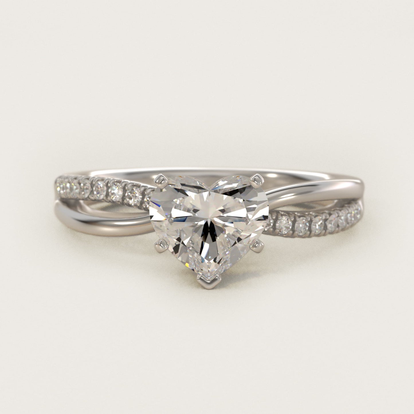 Split Shank Pav? and Plain Shank Diamond Engagement Ring in 18k White Gold (1/10 ct. tw.) - Heart Center