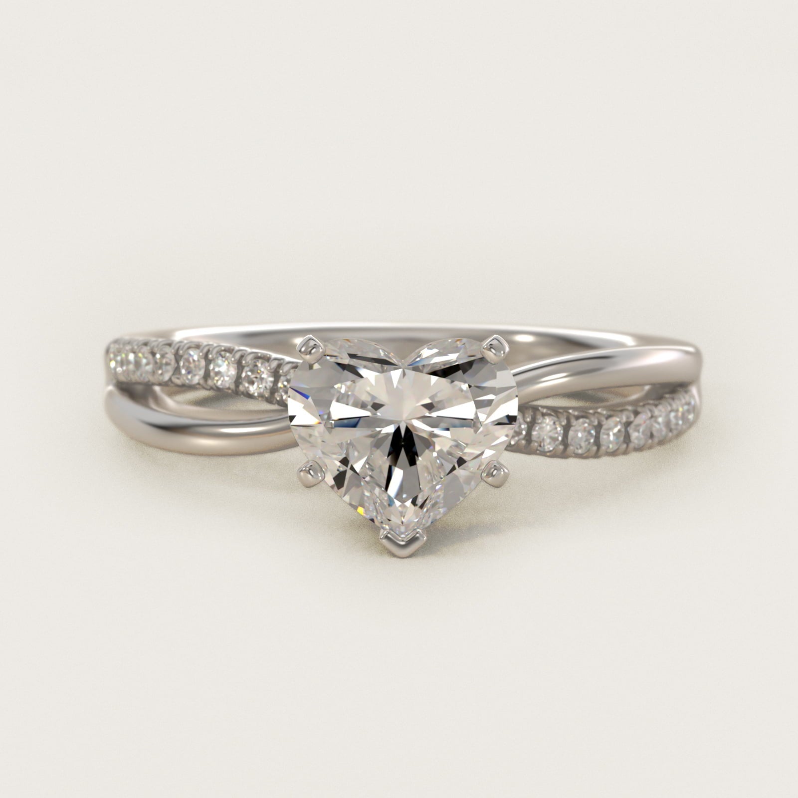 Split Shank Pav? and Plain Shank Diamond Engagement Ring in 18k White Gold (1/10 ct. tw.) - Heart Center