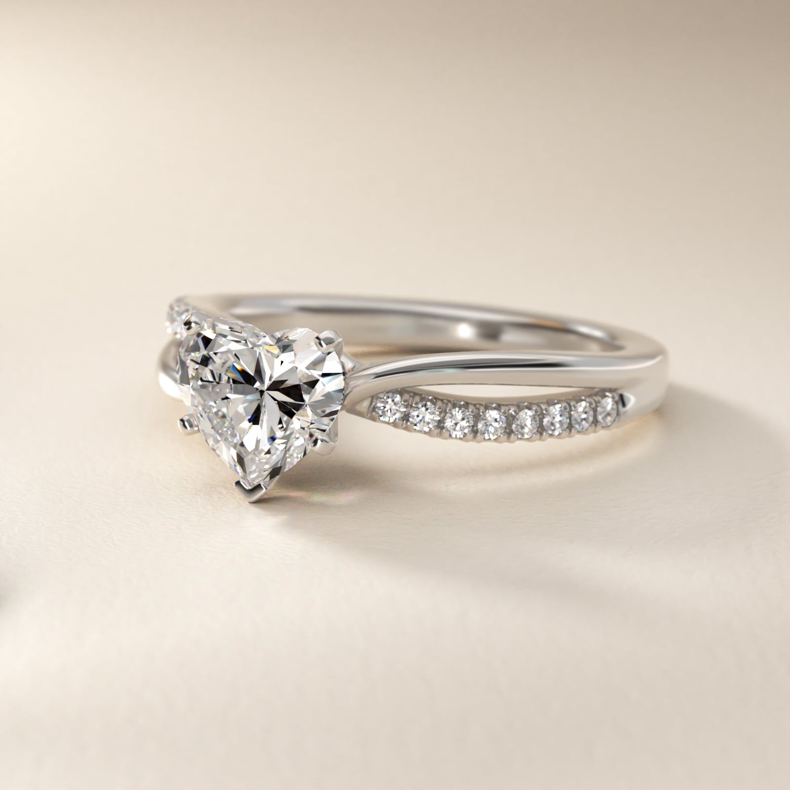 Split Shank Pav? and Plain Shank Diamond Engagement Ring in 18k White Gold (1/10 ct. tw.) - Heart Center