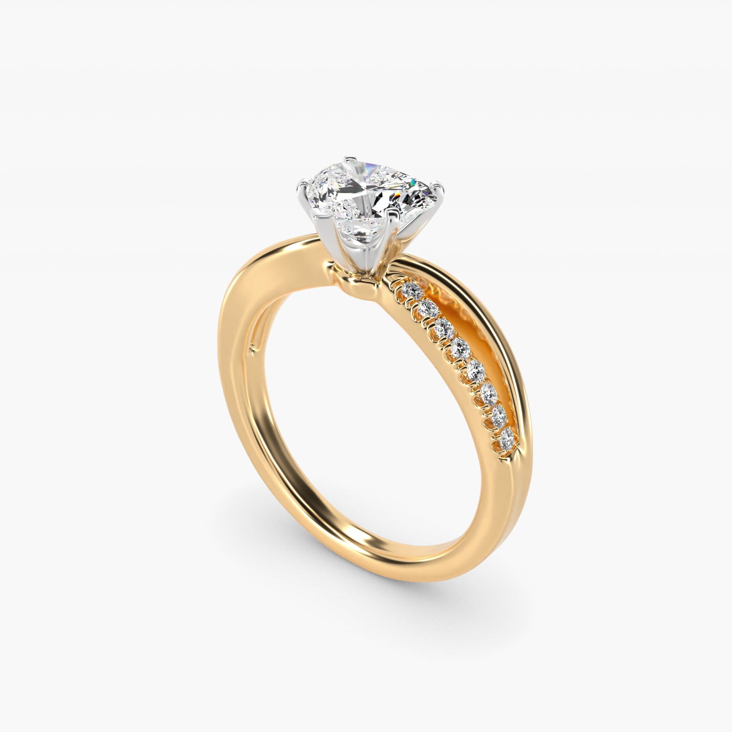 Split Shank Pav? and Plain Shank Diamond Engagement Ring in 18k Yellow Gold (1/10 ct. tw.) - Heart Center
