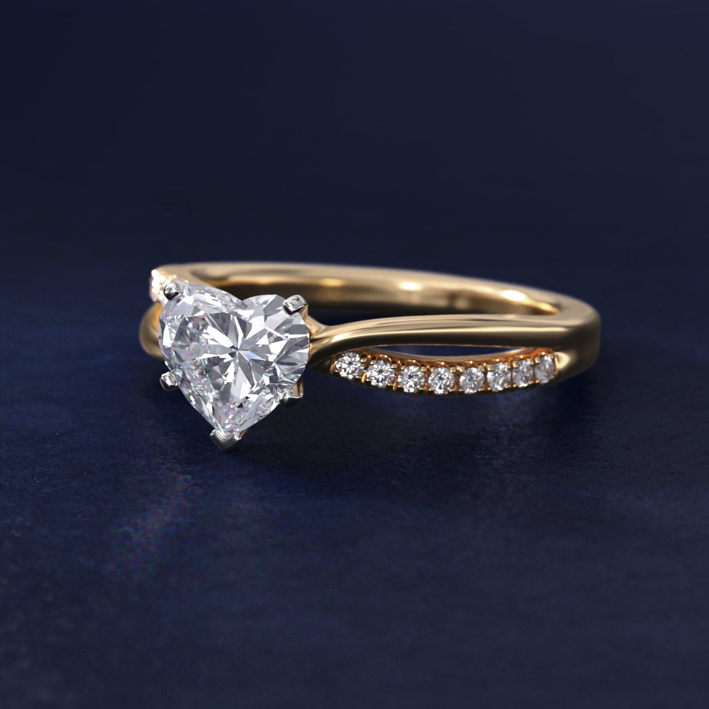 Split Shank Pav? and Plain Shank Diamond Engagement Ring in 18k Yellow Gold (1/10 ct. tw.) - Heart Center