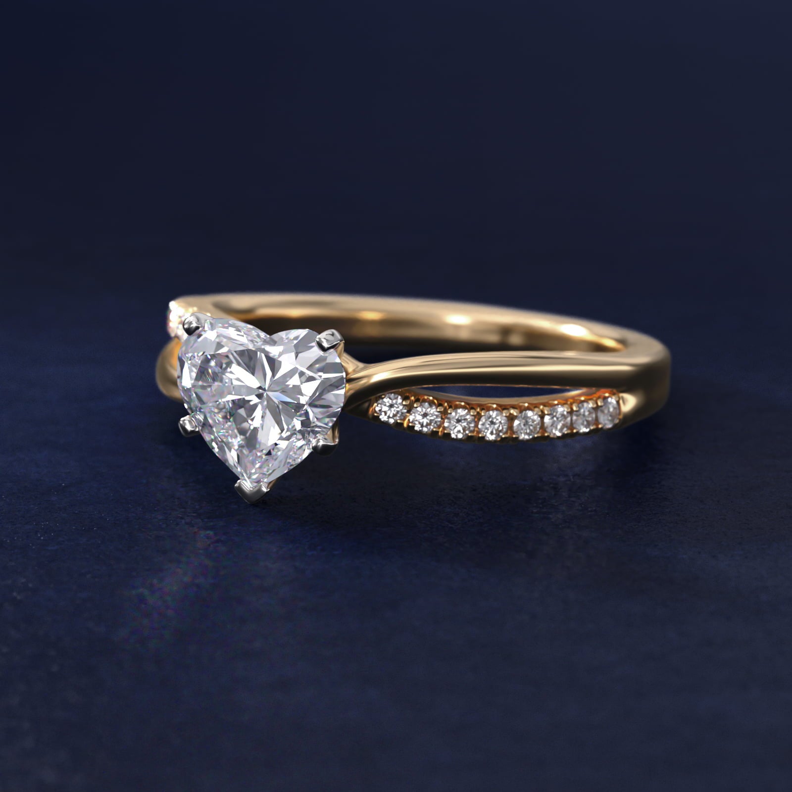 Split Shank Pav? and Plain Shank Diamond Engagement Ring in 18k Yellow Gold (1/10 ct. tw.) - Heart Center