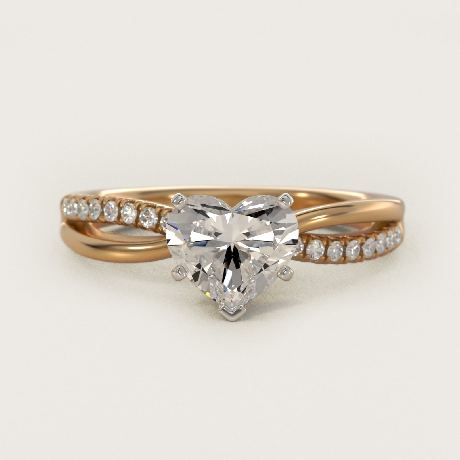 Split Shank Pav? and Plain Shank Diamond Engagement Ring in 18k Yellow Gold (1/10 ct. tw.) - Heart Center