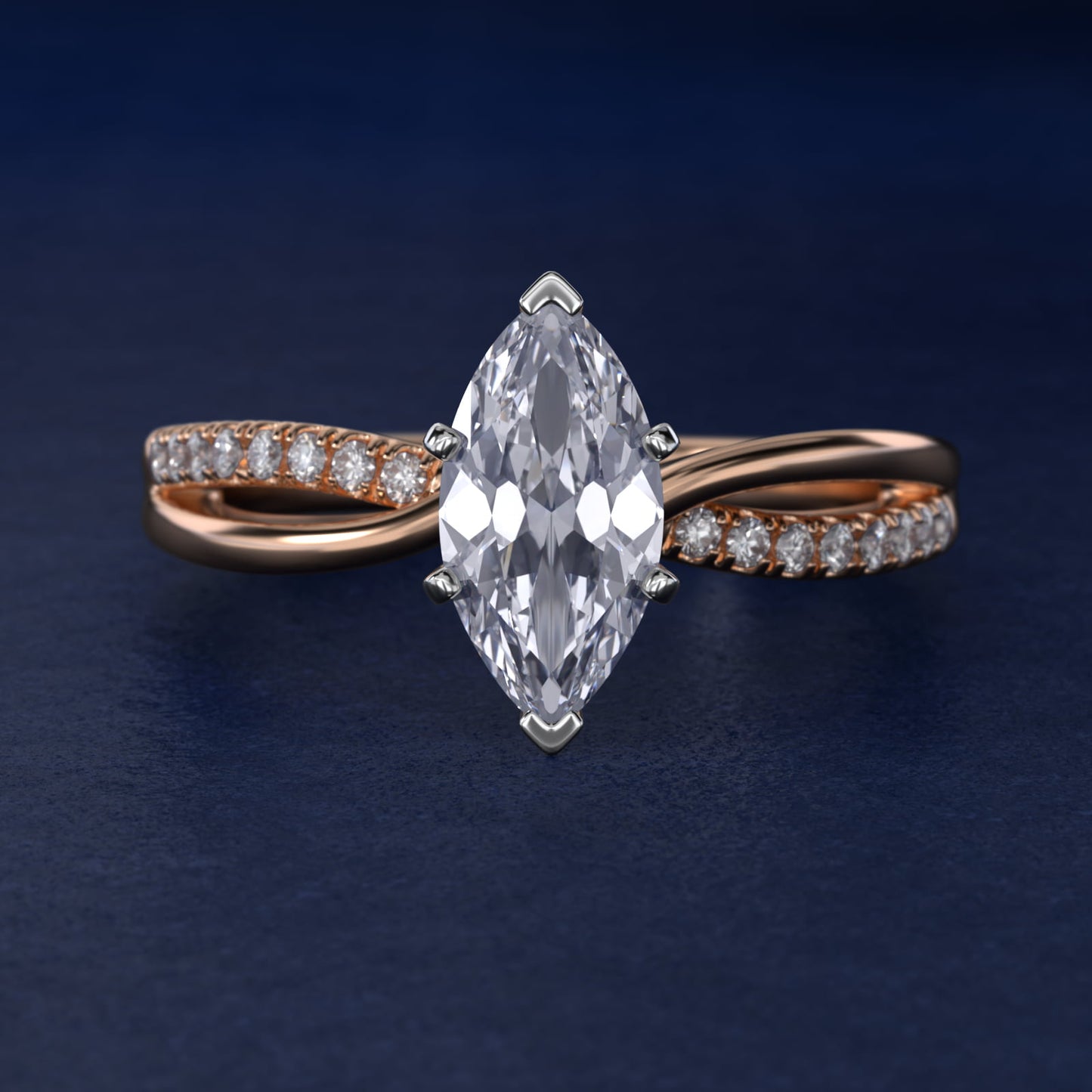 Split Shank Pav? and Plain Shank Diamond Engagement Ring in 18k Rose Gold (1/10 ct. tw.) - Marquise Center