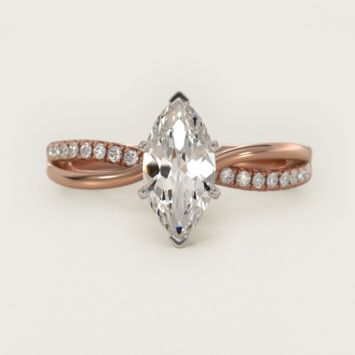 Split Shank Pav? and Plain Shank Diamond Engagement Ring in 18k Rose Gold (1/10 ct. tw.) - Marquise Center