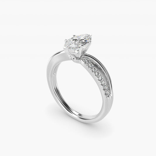 Split Shank PavŽ and Plain Shank Diamond Engagement Ring in 14k White Gold (1/10 ct. tw.) - Marquise Center