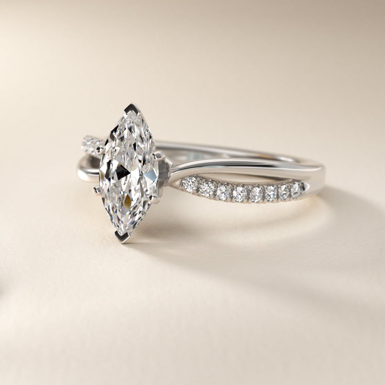 Split Shank Pav? and Plain Shank Diamond Engagement Ring in 18k White Gold (1/10 ct. tw.) - Marquise Center