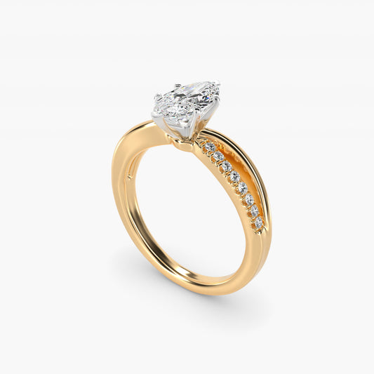 Split Shank PavŽ and Plain Shank Diamond Engagement Ring in 14k Yellow Gold (1/10 ct. tw.) - Marquise Center