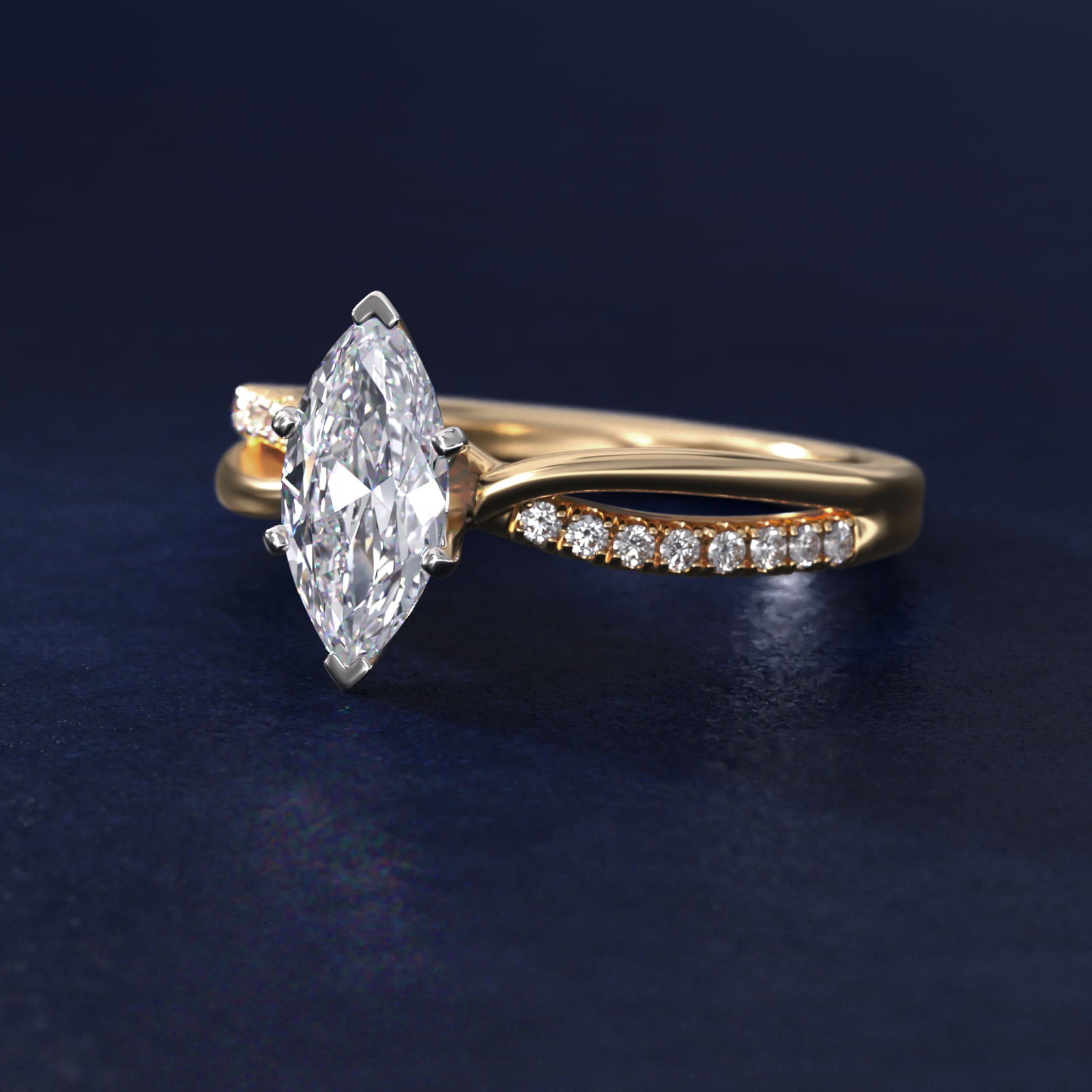 Split Shank Pav? and Plain Shank Diamond Engagement Ring in 18k Yellow Gold (1/10 ct. tw.) - Marquise Center
