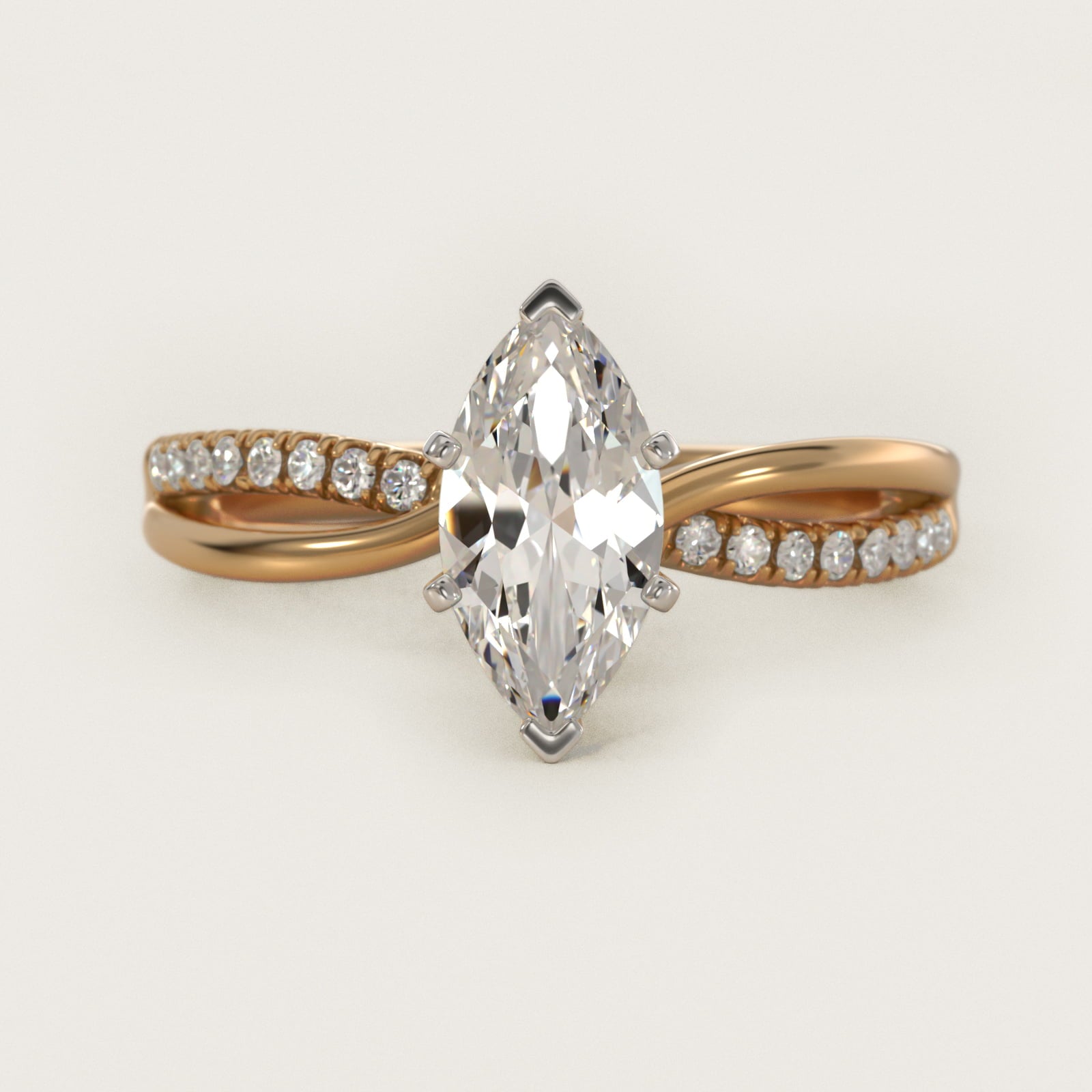 Split Shank Pav? and Plain Shank Diamond Engagement Ring in 18k Yellow Gold (1/10 ct. tw.) - Marquise Center