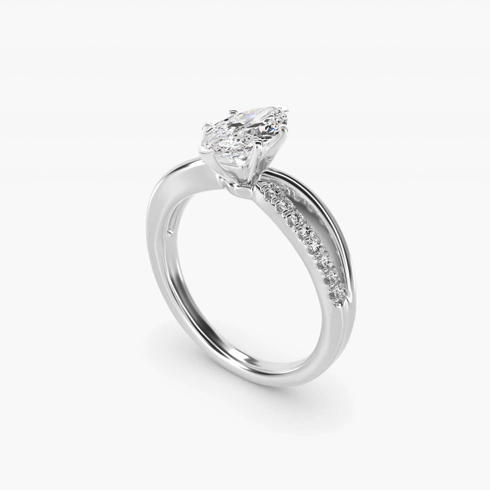 Split Shank Pav? and Plain Shank Diamond Engagement Ring in Platinum (1/10 ct. tw.) - Marquise Center