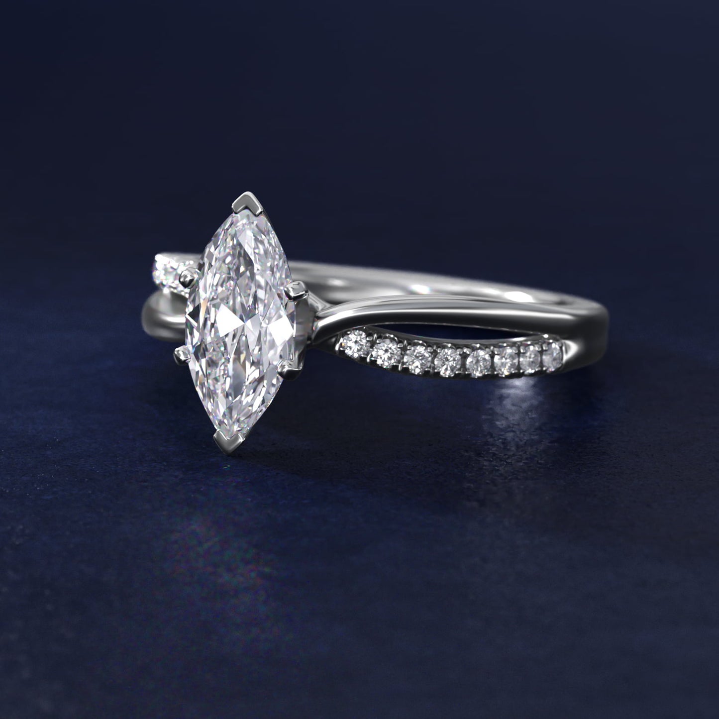 Split Shank Pav? and Plain Shank Diamond Engagement Ring in Platinum (1/10 ct. tw.) - Marquise Center