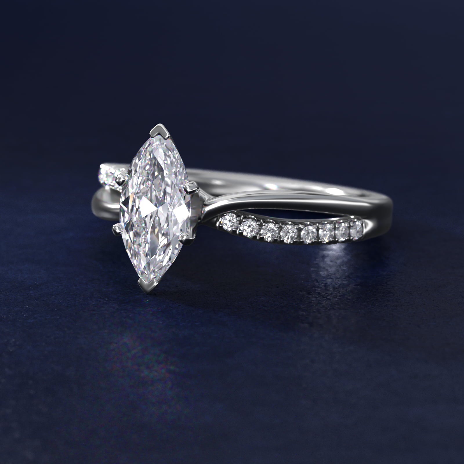 Split Shank Pav? and Plain Shank Diamond Engagement Ring in Platinum (1/10 ct. tw.) - Marquise Center