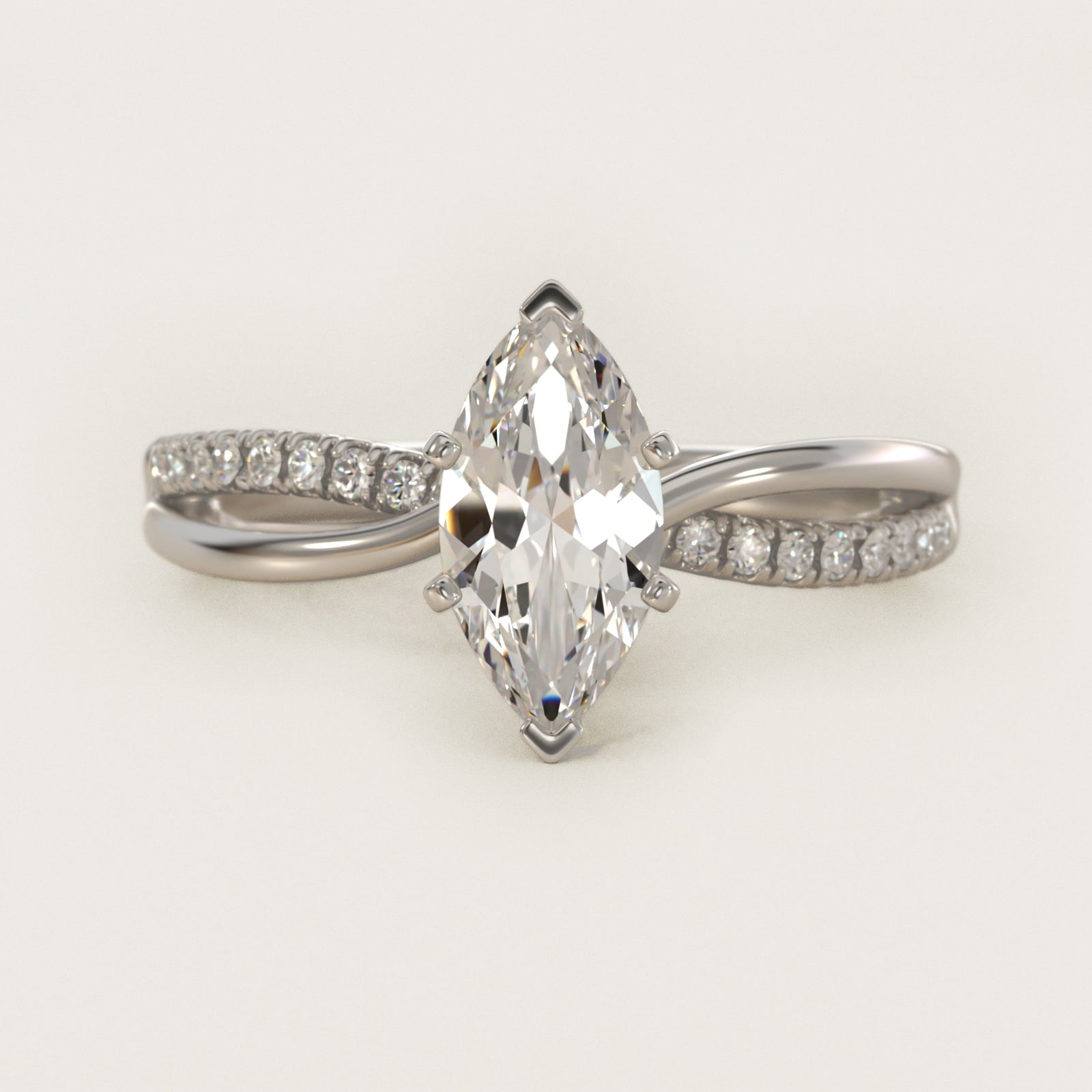 Split Shank Pav? and Plain Shank Diamond Engagement Ring in Platinum (1/10 ct. tw.) - Marquise Center