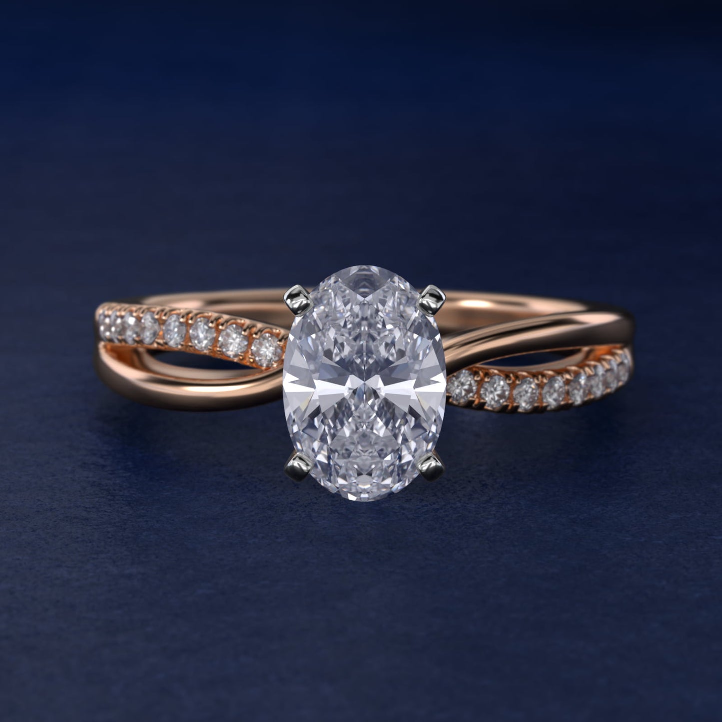 Split Shank PavŽ and Plain Shank Diamond Engagement Ring in 14k Rose Gold (1/10 ct. tw.) - Oval Center