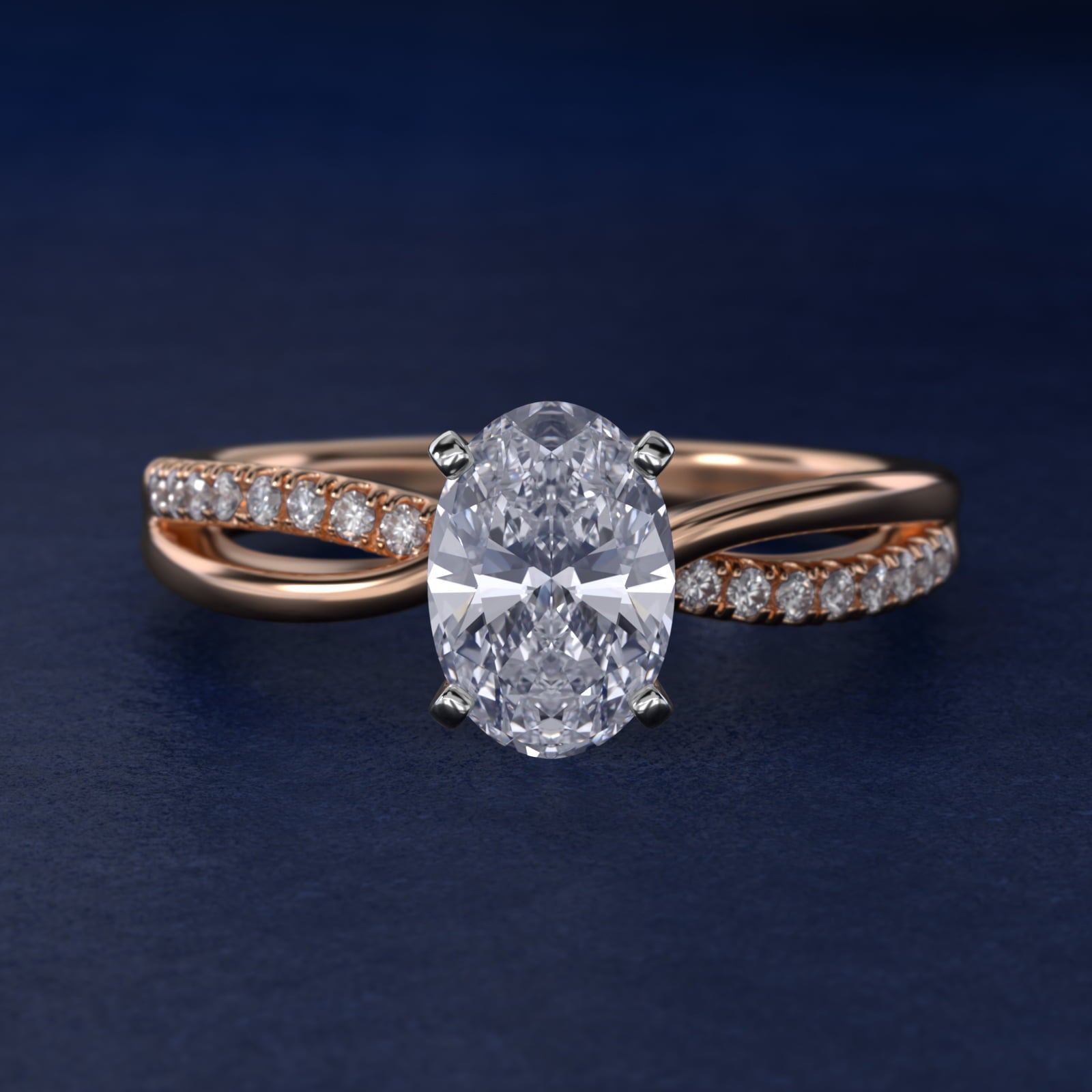 Split Shank Pav? and Plain Shank Diamond Engagement Ring in 18k Rose Gold (1/10 ct. tw.) - Oval Center
