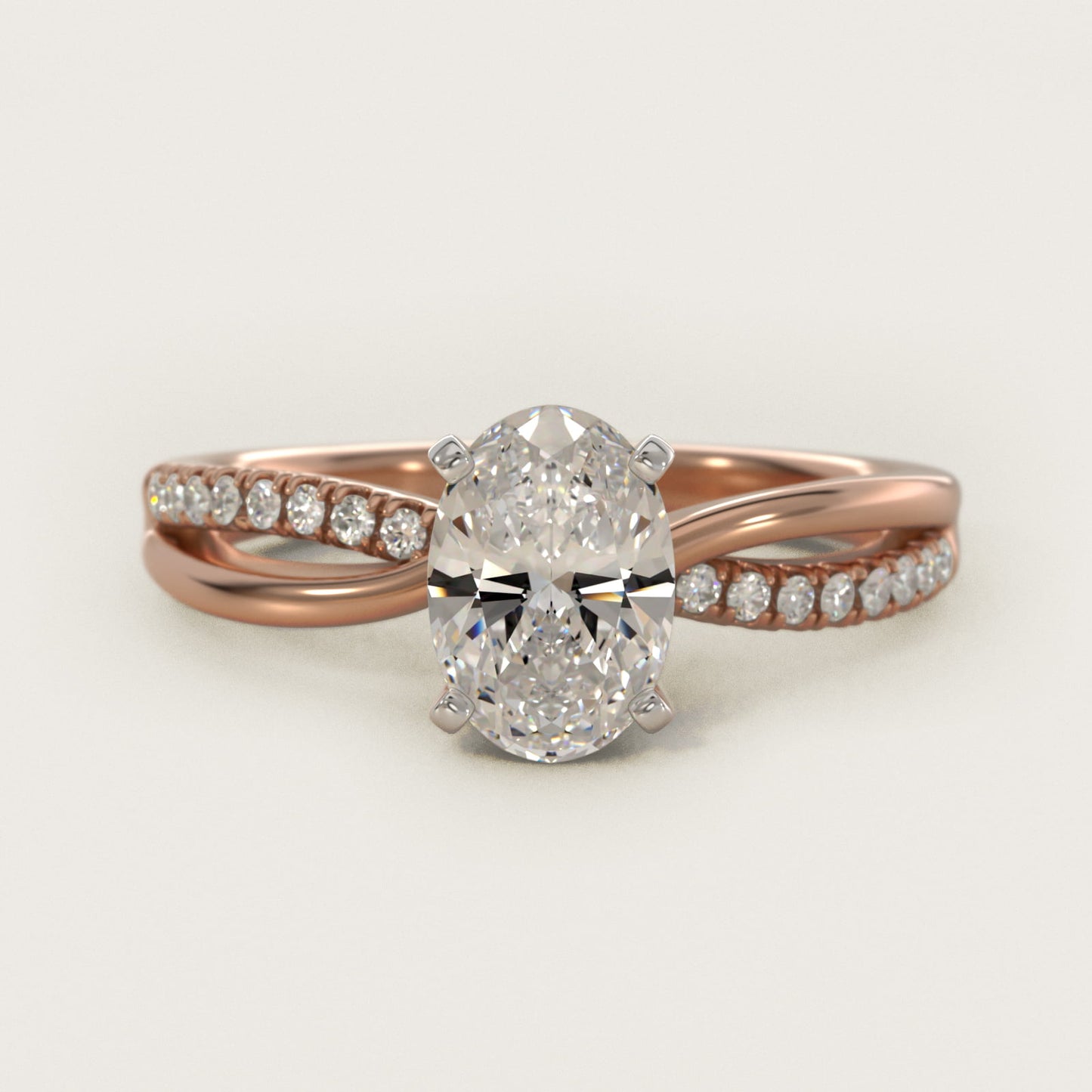 Split Shank Pav? and Plain Shank Diamond Engagement Ring in 18k Rose Gold (1/10 ct. tw.) - Oval Center