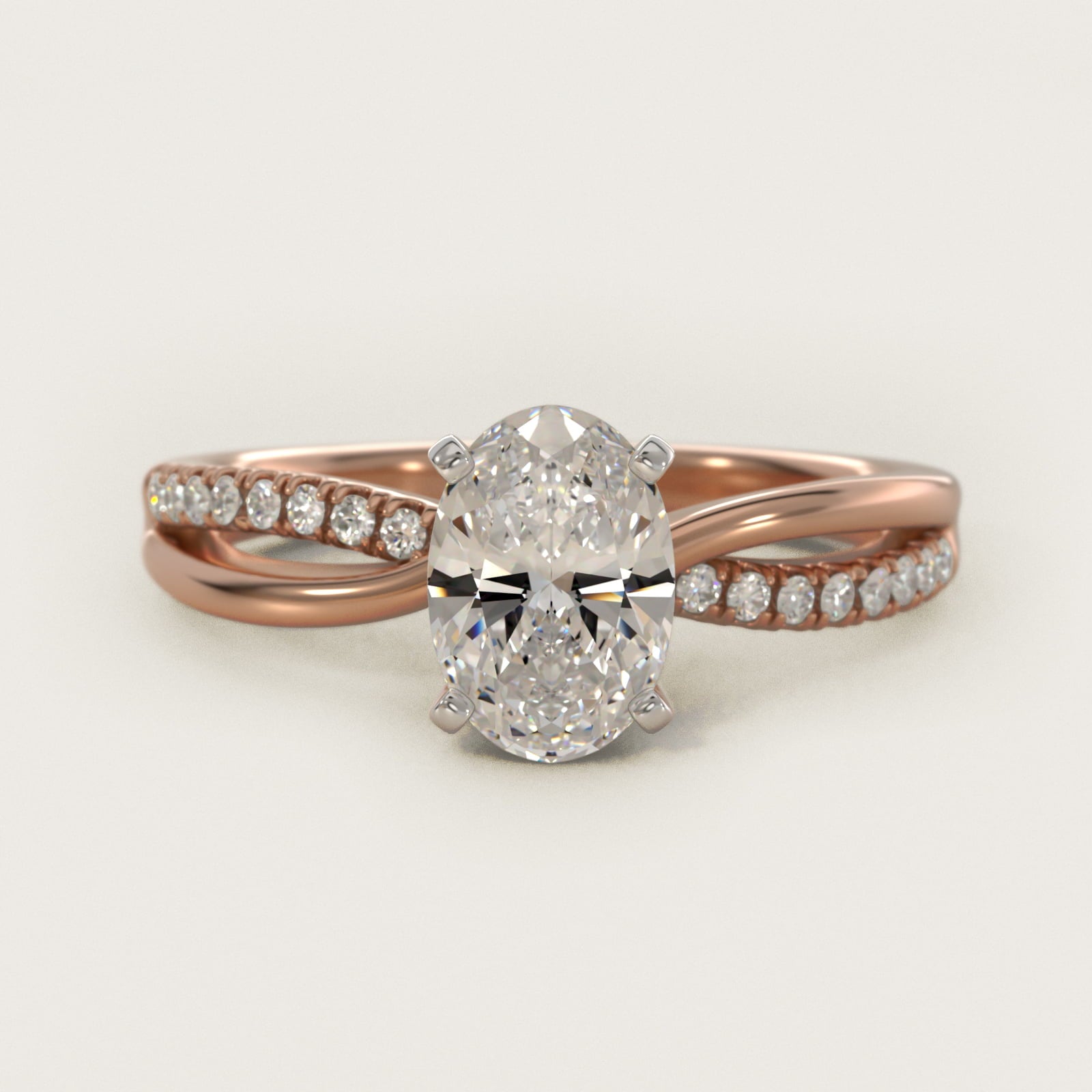 Split Shank Pav? and Plain Shank Diamond Engagement Ring in 18k Rose Gold (1/10 ct. tw.) - Oval Center