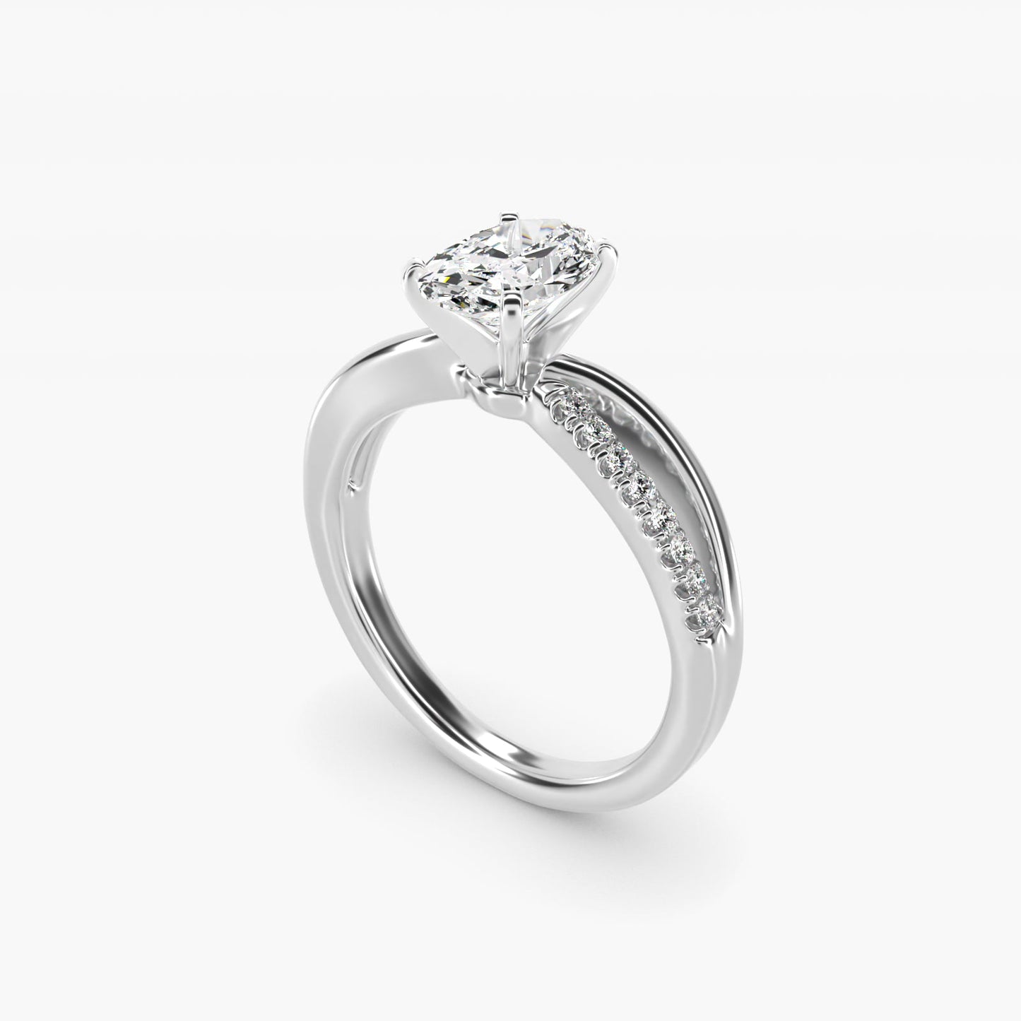 Split Shank Pav? and Plain Shank Diamond Engagement Ring in 18k White Gold (1/10 ct. tw.) - Oval Center
