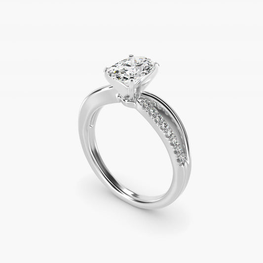 Split Shank Pav? and Plain Shank Diamond Engagement Ring in 18k White Gold (1/10 ct. tw.) - Oval Center