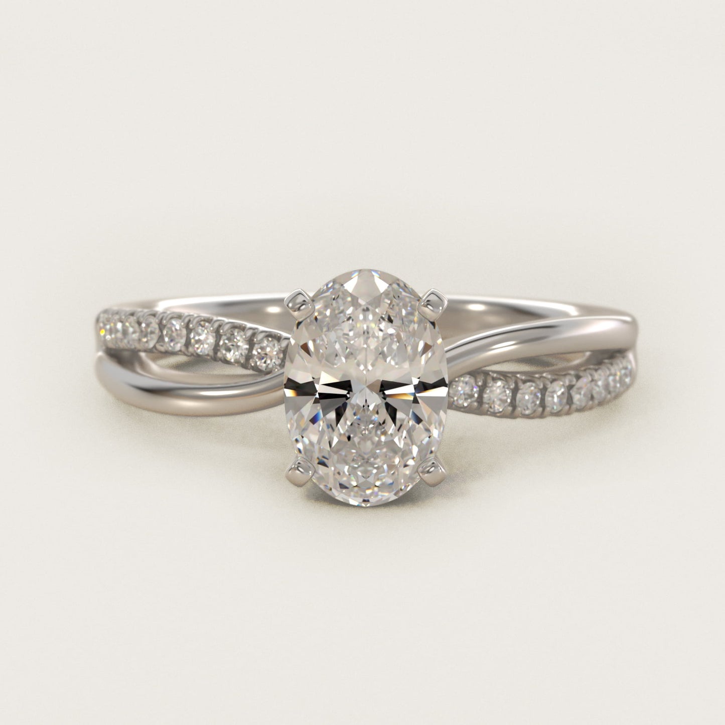 Split Shank PavŽ and Plain Shank Diamond Engagement Ring in 14k White Gold (1/10 ct. tw.) - Oval Center